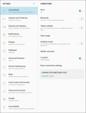 Tablet Settings Menu