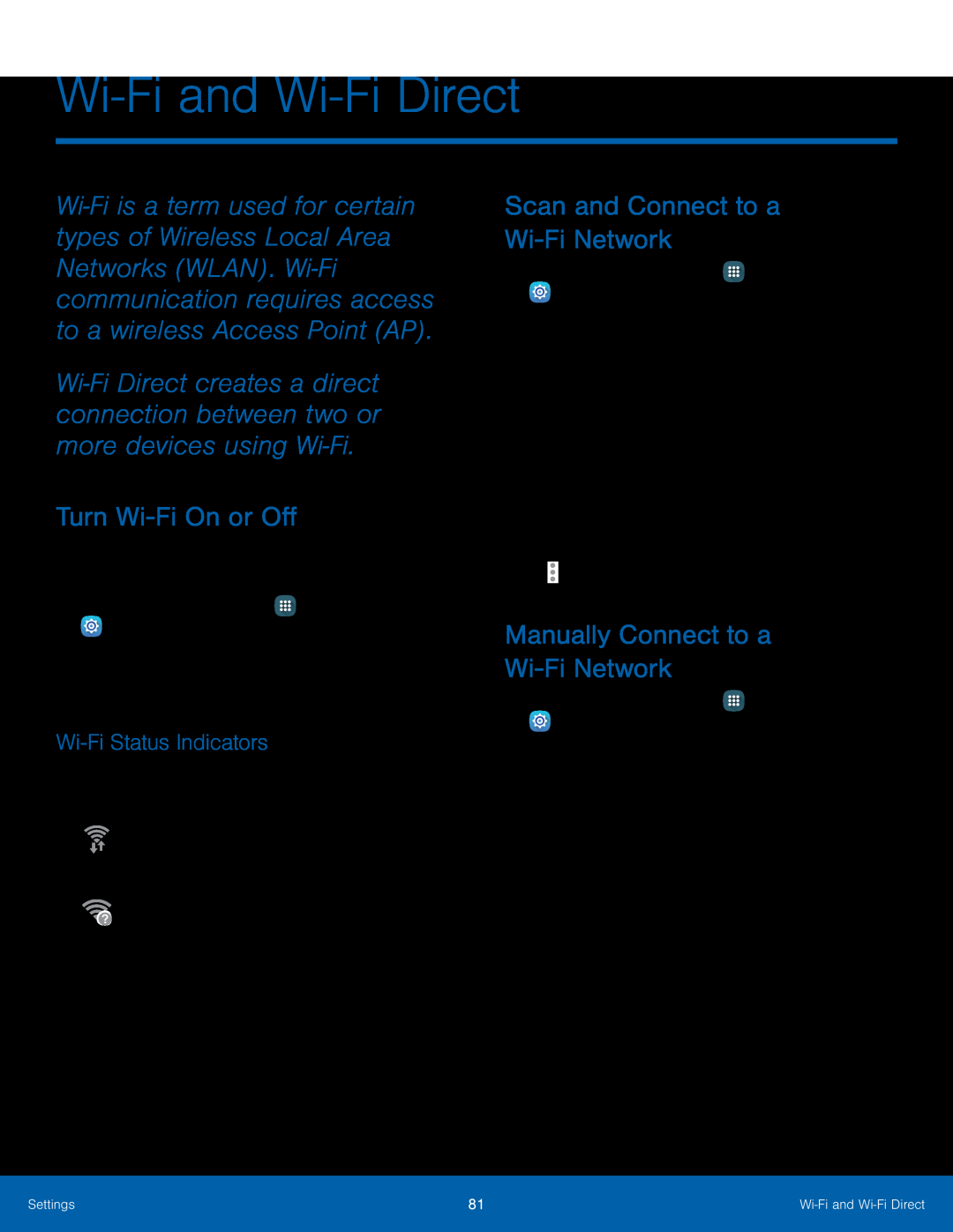 Wi-FiStatus Indicators Turn Wi-FiOn or Off