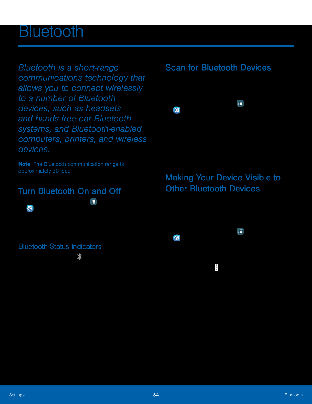 Bluetooth Status Indicators Turn Bluetooth On and Off