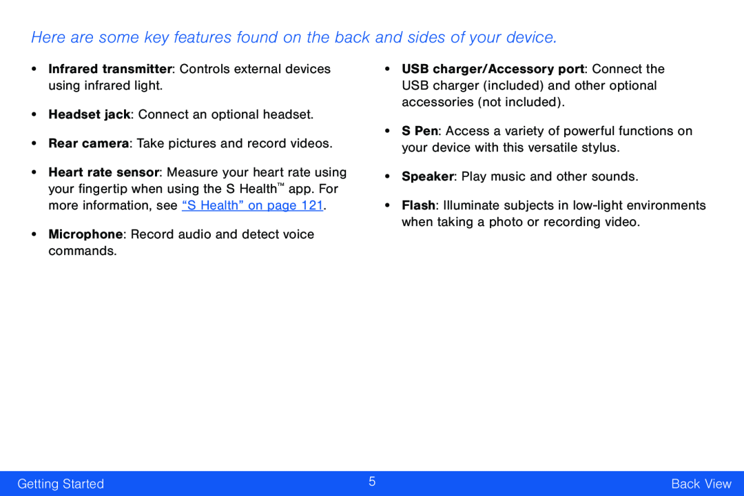 Here are some key features found on the back and sides of your device Galaxy Note Edge Verizon