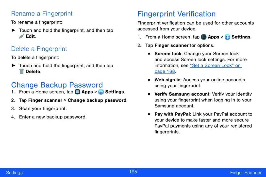 Rename a Fingerprint Delete a Fingerprint