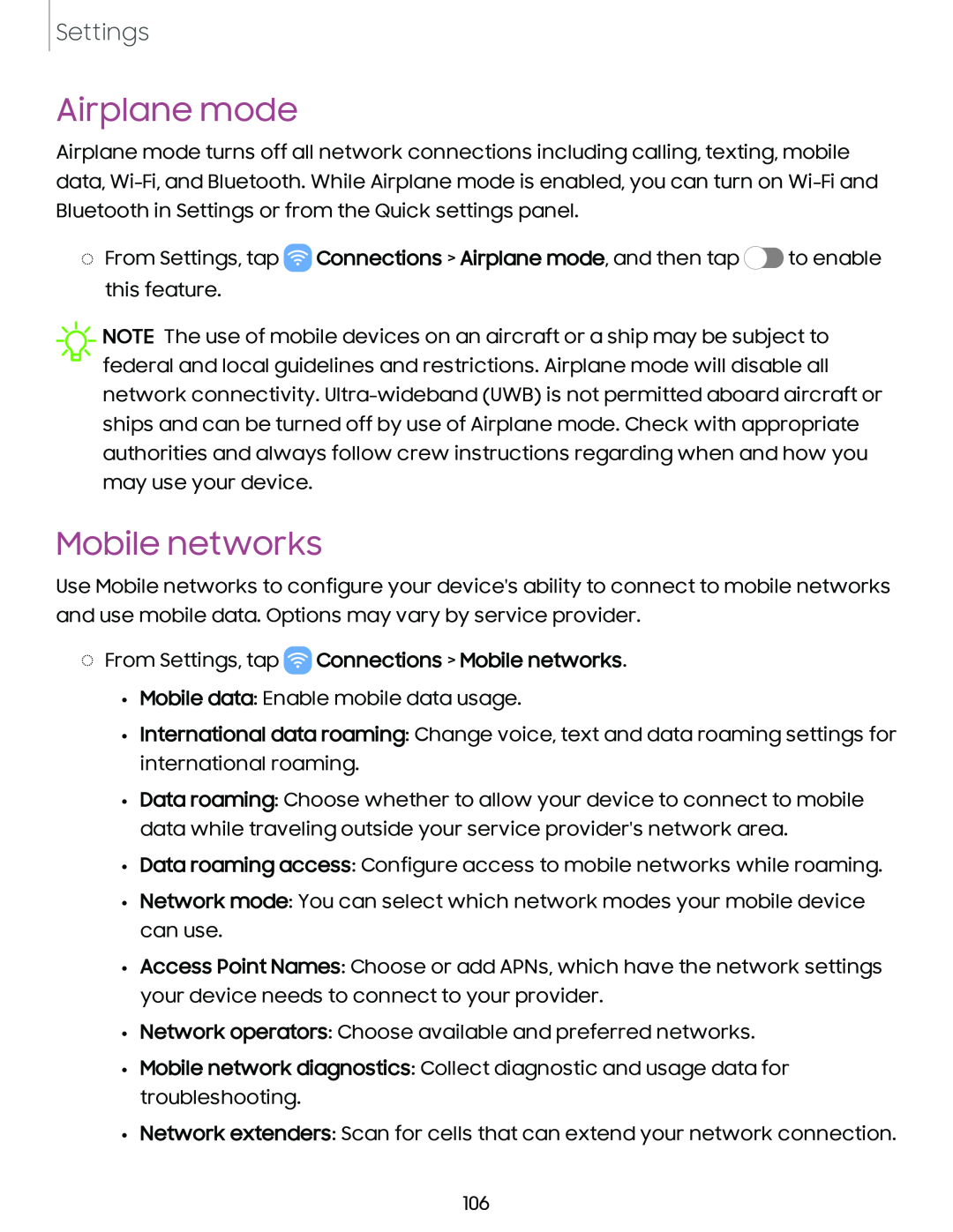 Mobile networks Galaxy A54 5G Verizon