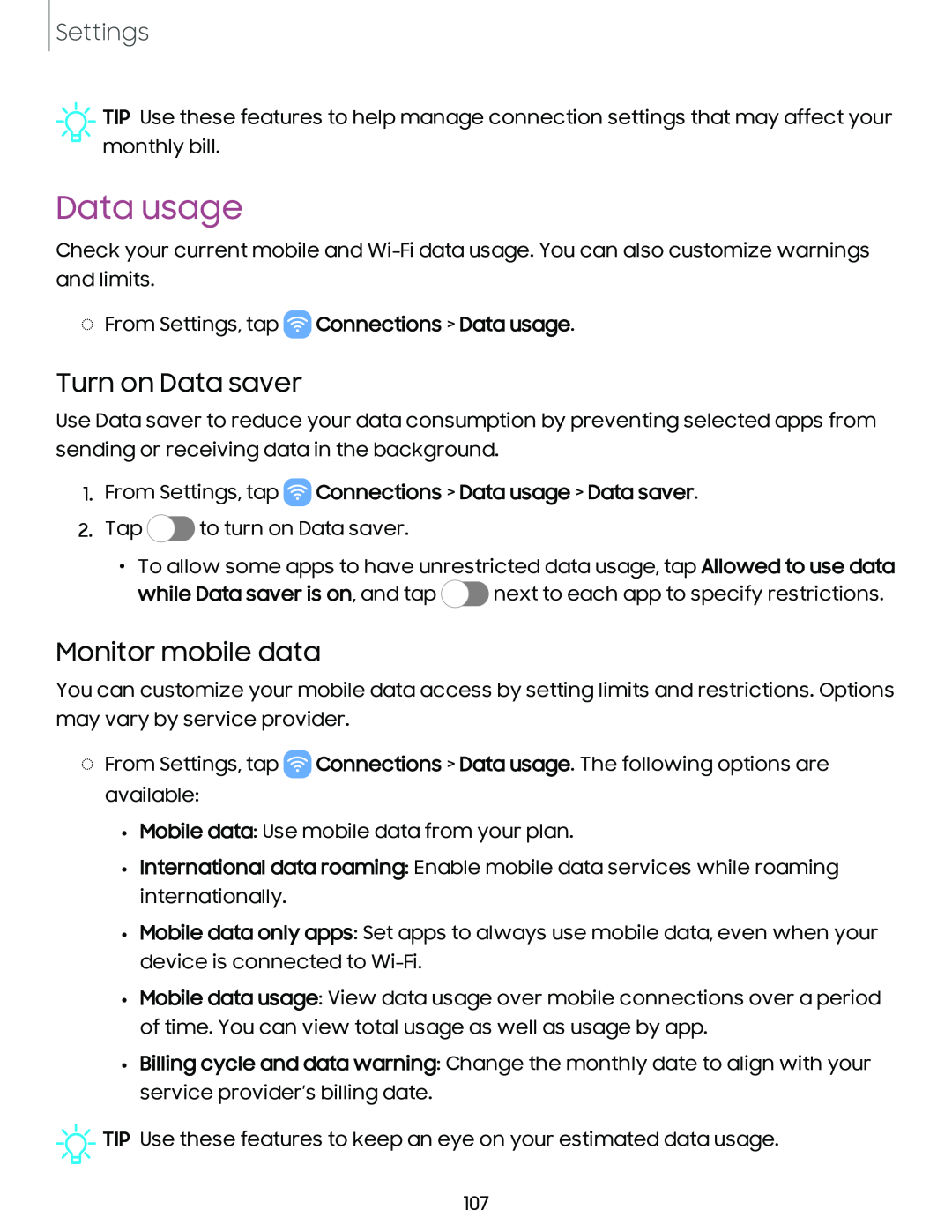 Turn on Data saver Galaxy A54 5G Verizon