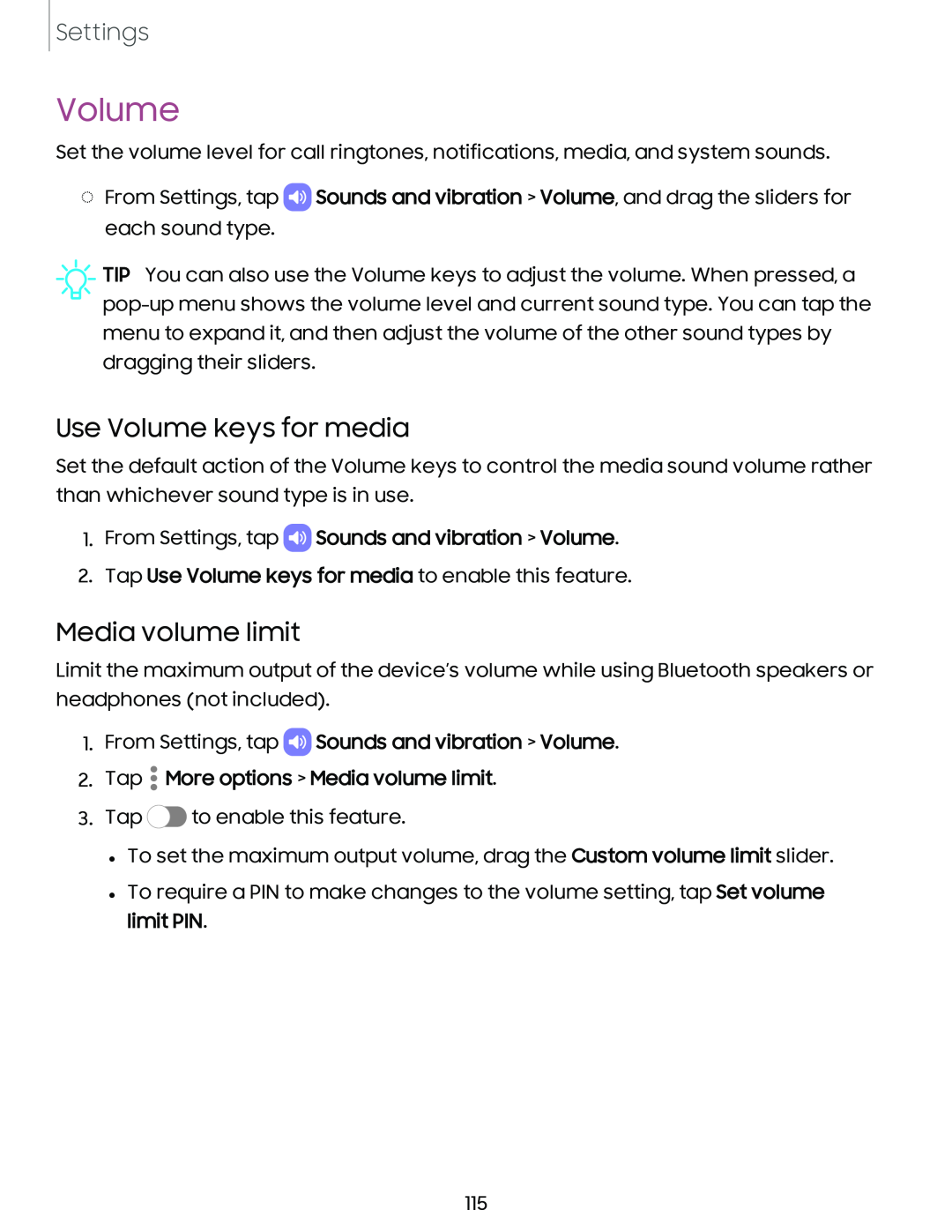 Media volume limit Galaxy A54 5G Verizon