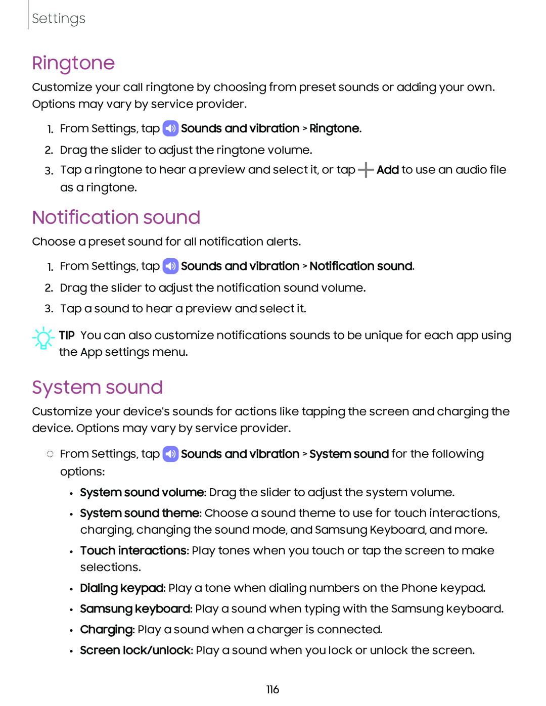 System sound Galaxy A54 5G Verizon