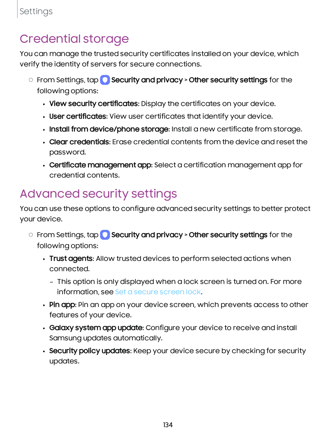 Advanced security settings Galaxy A54 5G Verizon