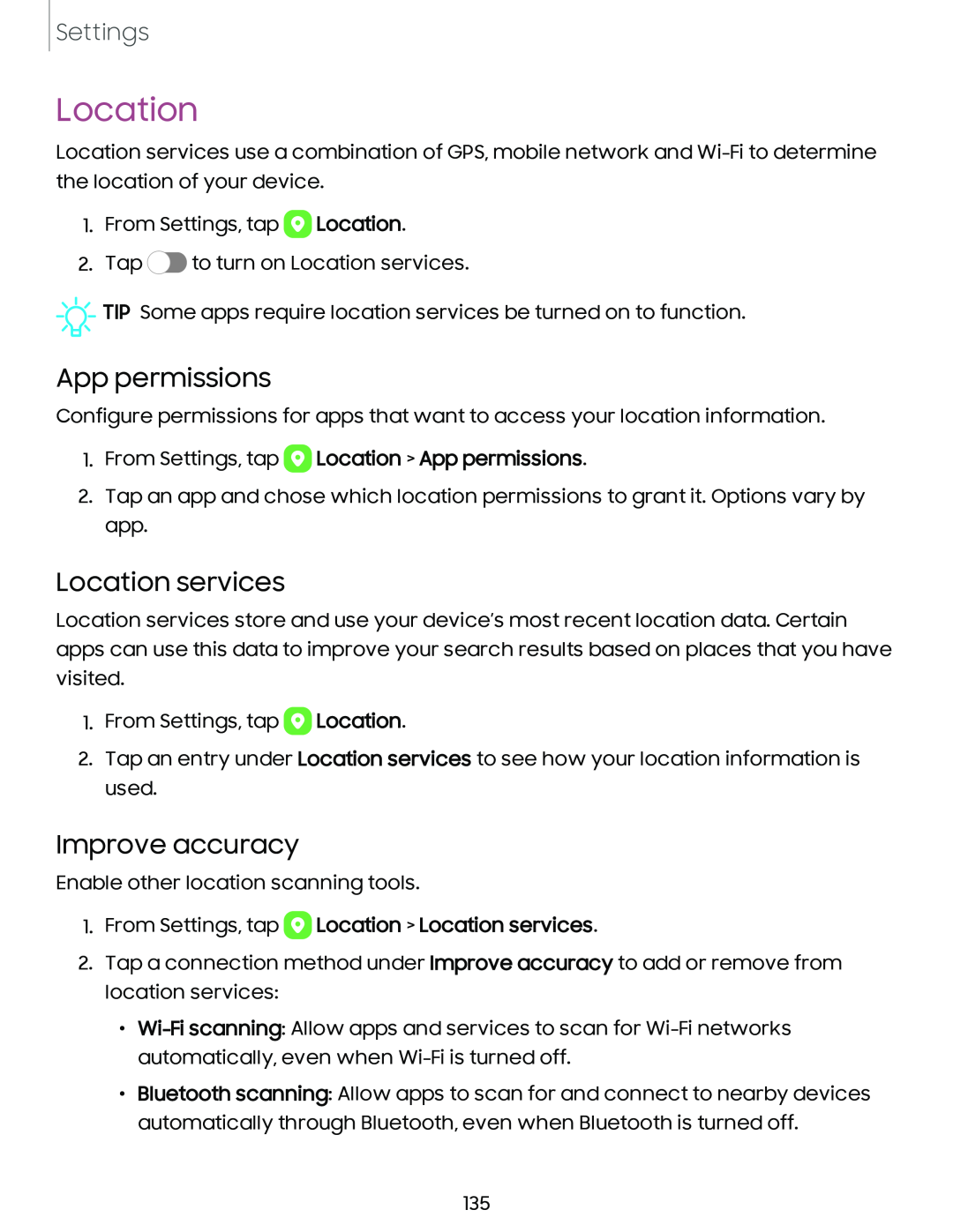 Location Galaxy A54 5G Verizon