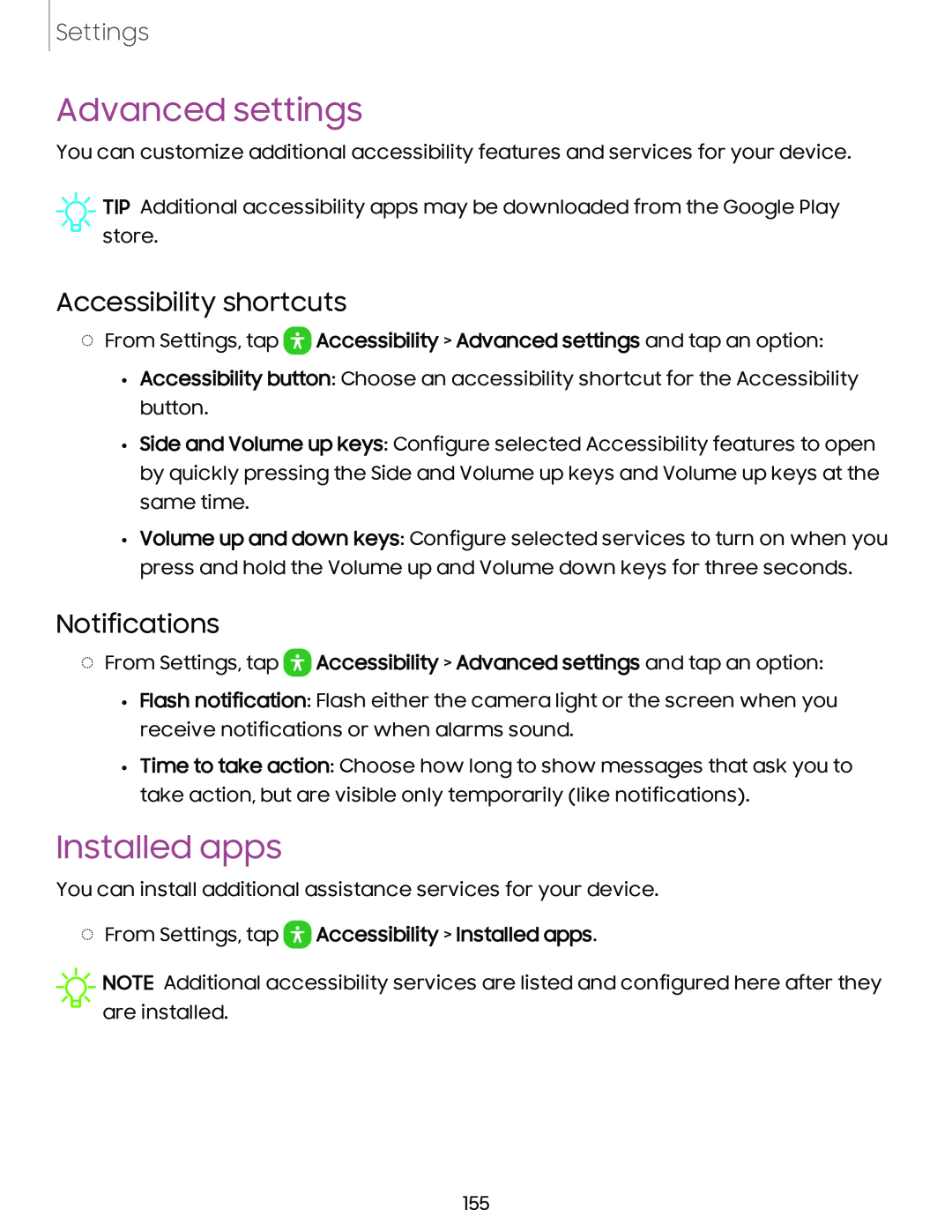 Accessibility shortcuts Galaxy A54 5G Verizon