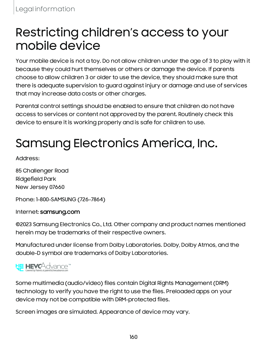 Legal information Galaxy A54 5G Verizon