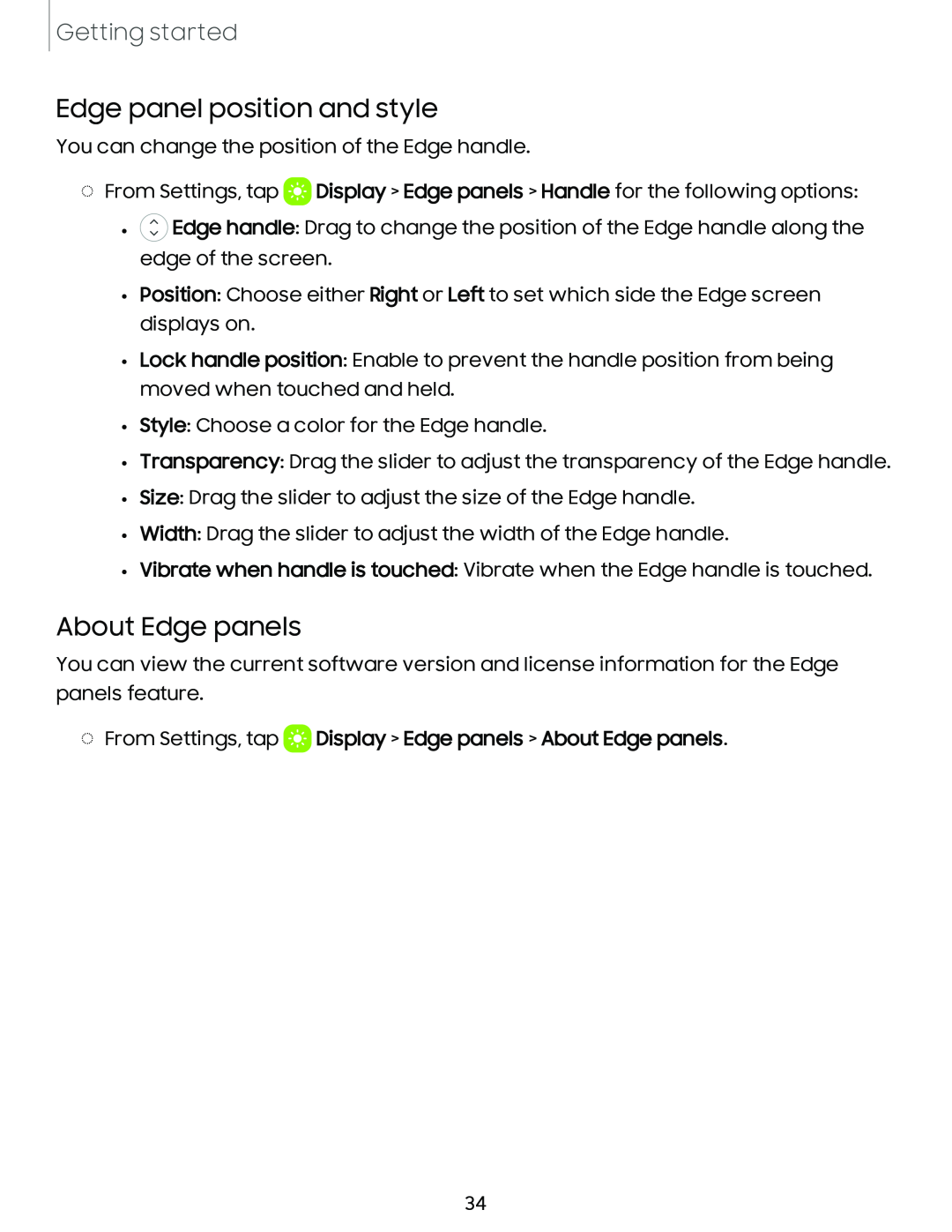 Edge panel position and style Galaxy A54 5G Verizon