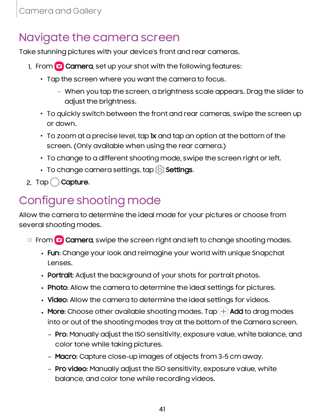 Configure shooting mode Galaxy A54 5G Verizon