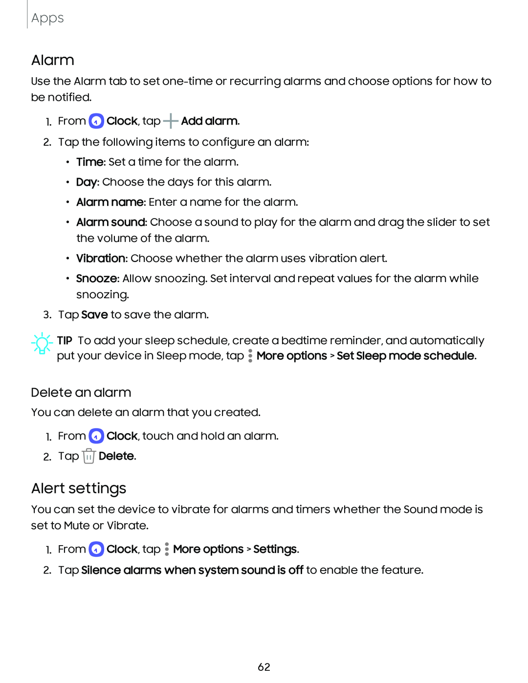 Delete an alarm Galaxy A54 5G Verizon