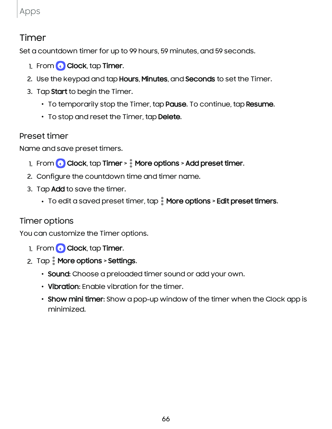 Timer options Galaxy A54 5G Verizon