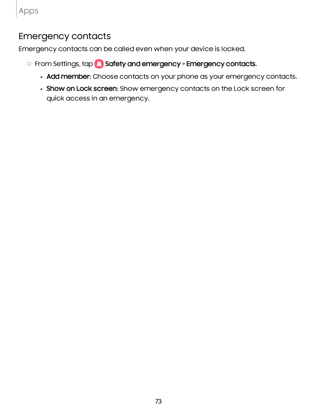 Emergency contacts Galaxy A54 5G Verizon