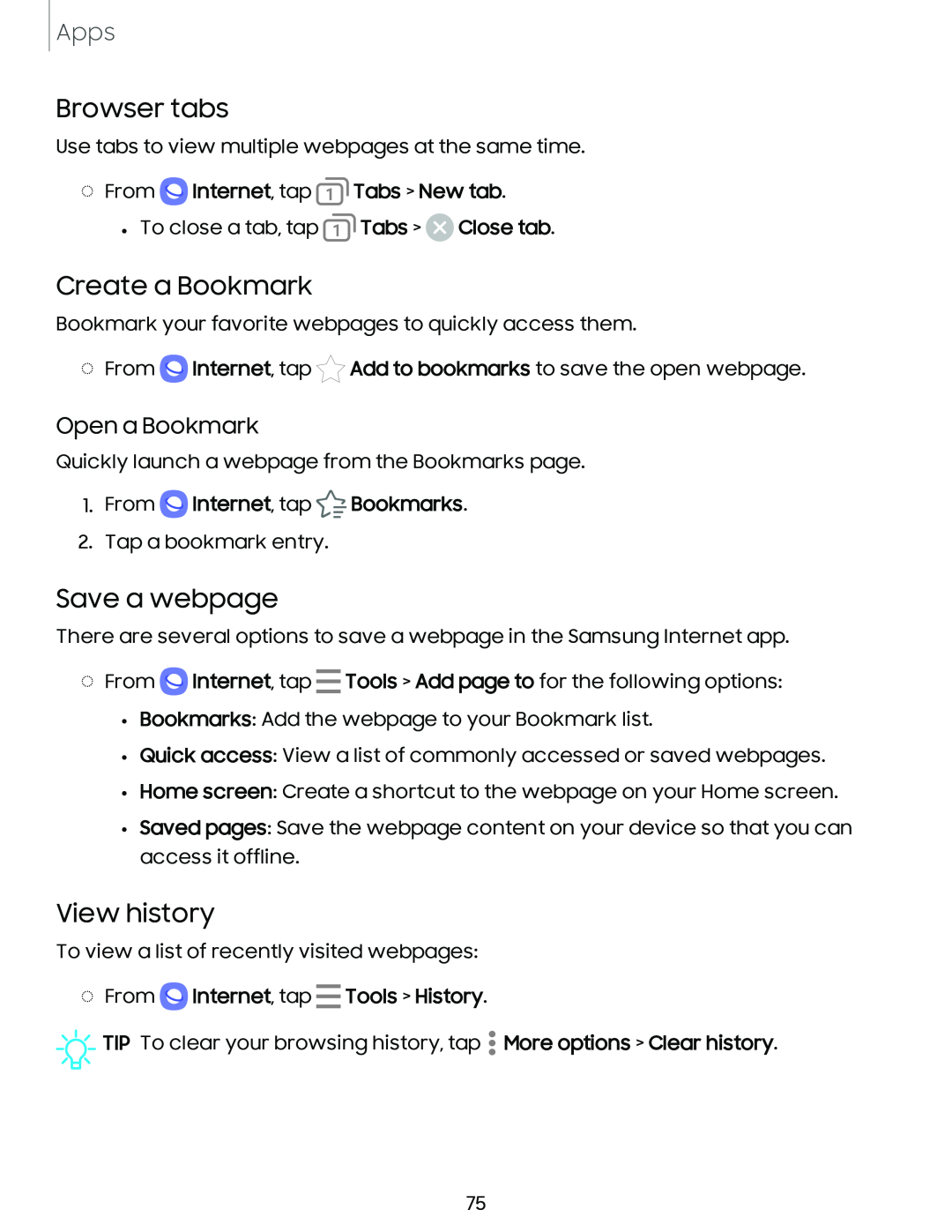 View history Galaxy A54 5G Verizon