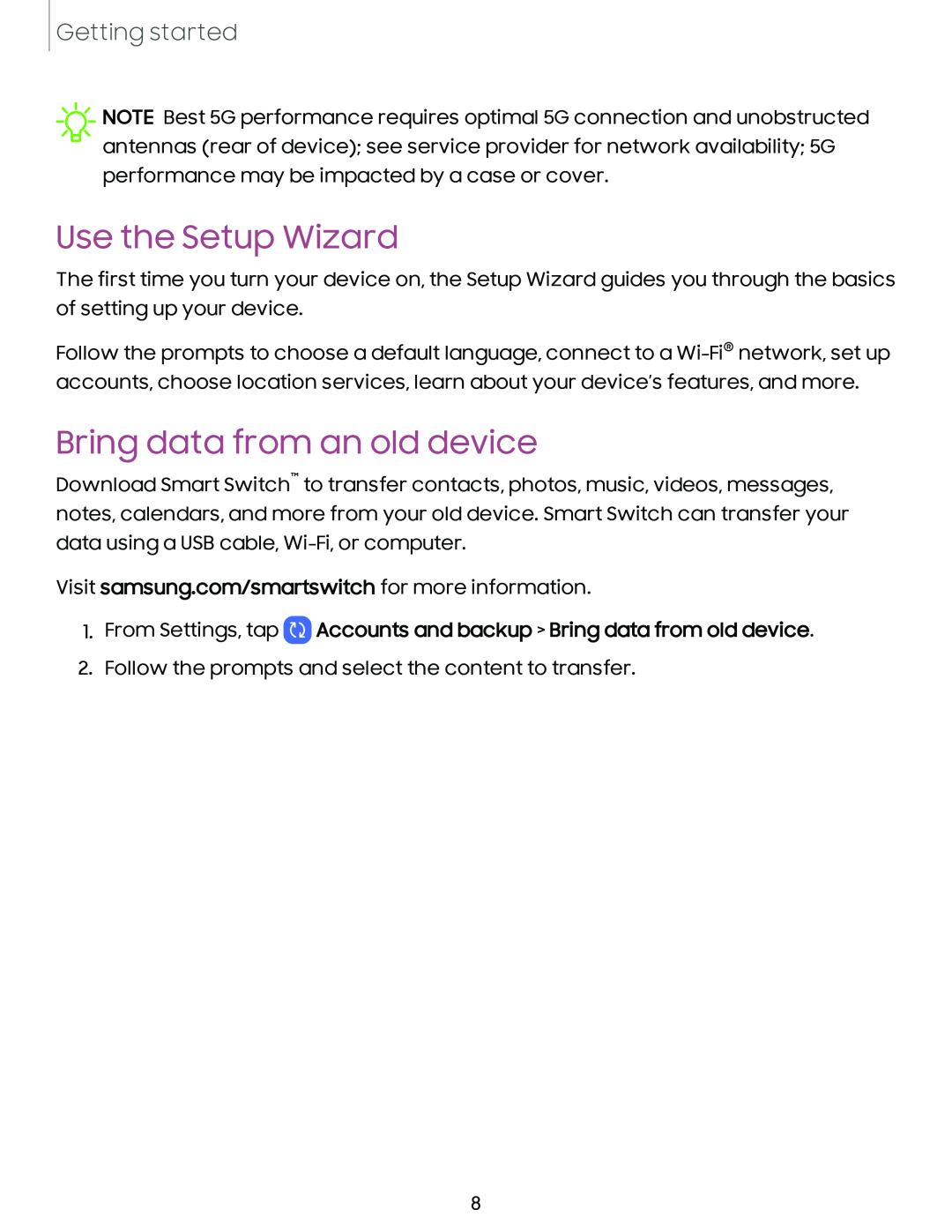 Bring data from an old device Galaxy A54 5G Verizon