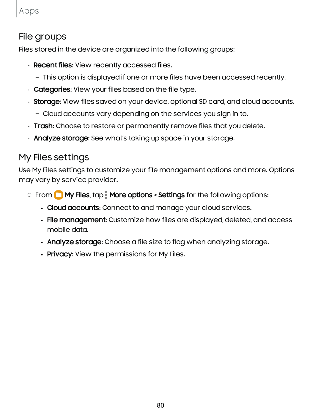 My Files settings Galaxy A54 5G Verizon