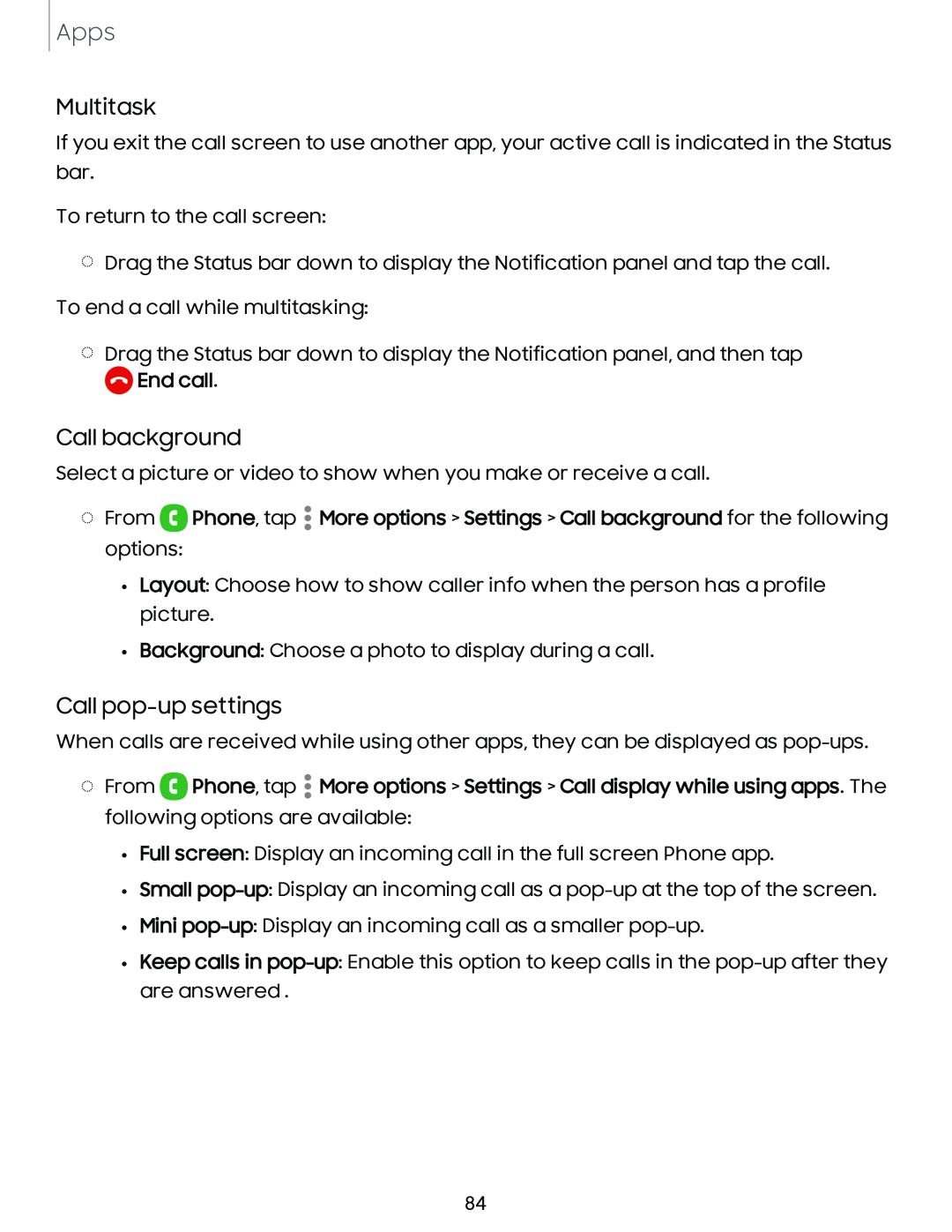 Call pop-upsettings Galaxy A54 5G Verizon