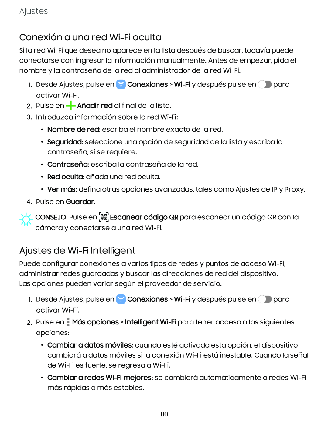 Conexión a una red Wi-Fioculta Ajustes de Wi-FiIntelligent