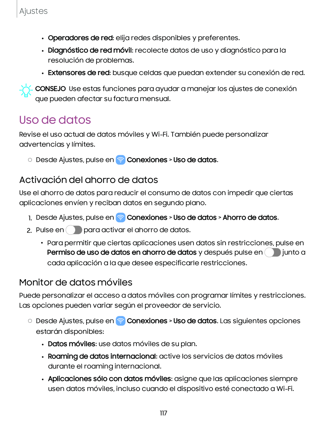 Activación del ahorro de datos Monitor de datos móviles