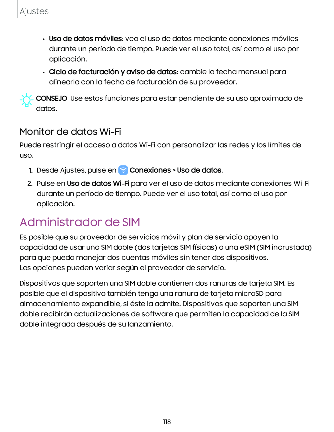 Monitor de datos Wi-Fi Administrador de SIM