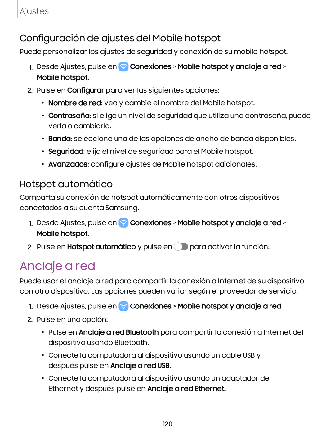 Configuración de ajustes del Mobile hotspot Galaxy A54 5G Verizon