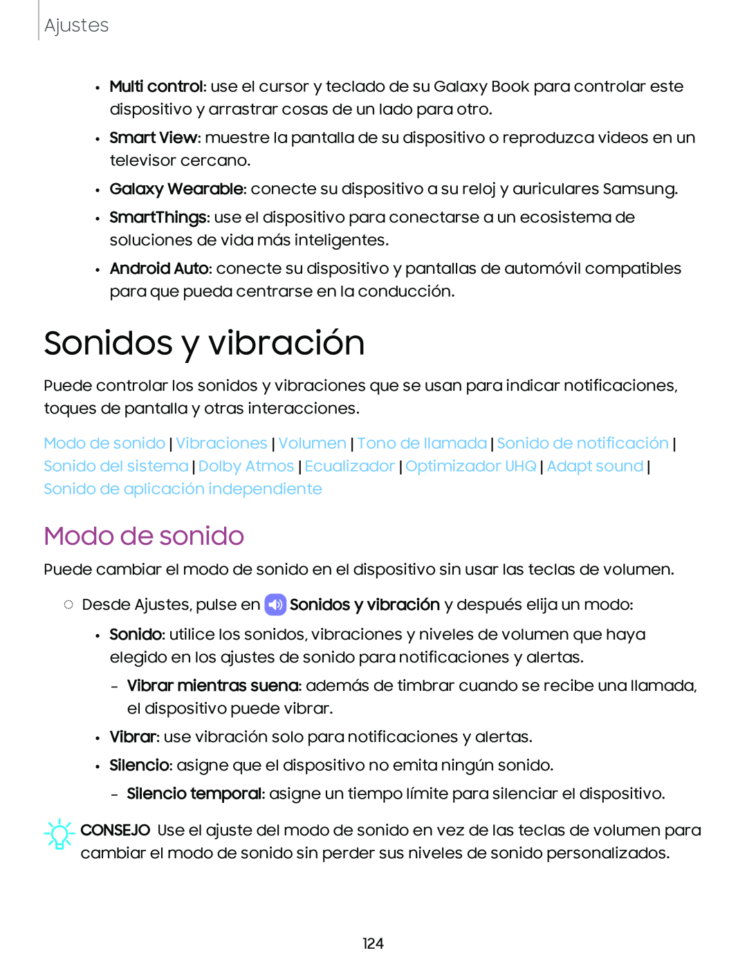 Modo de sonido Sonidos y vibración