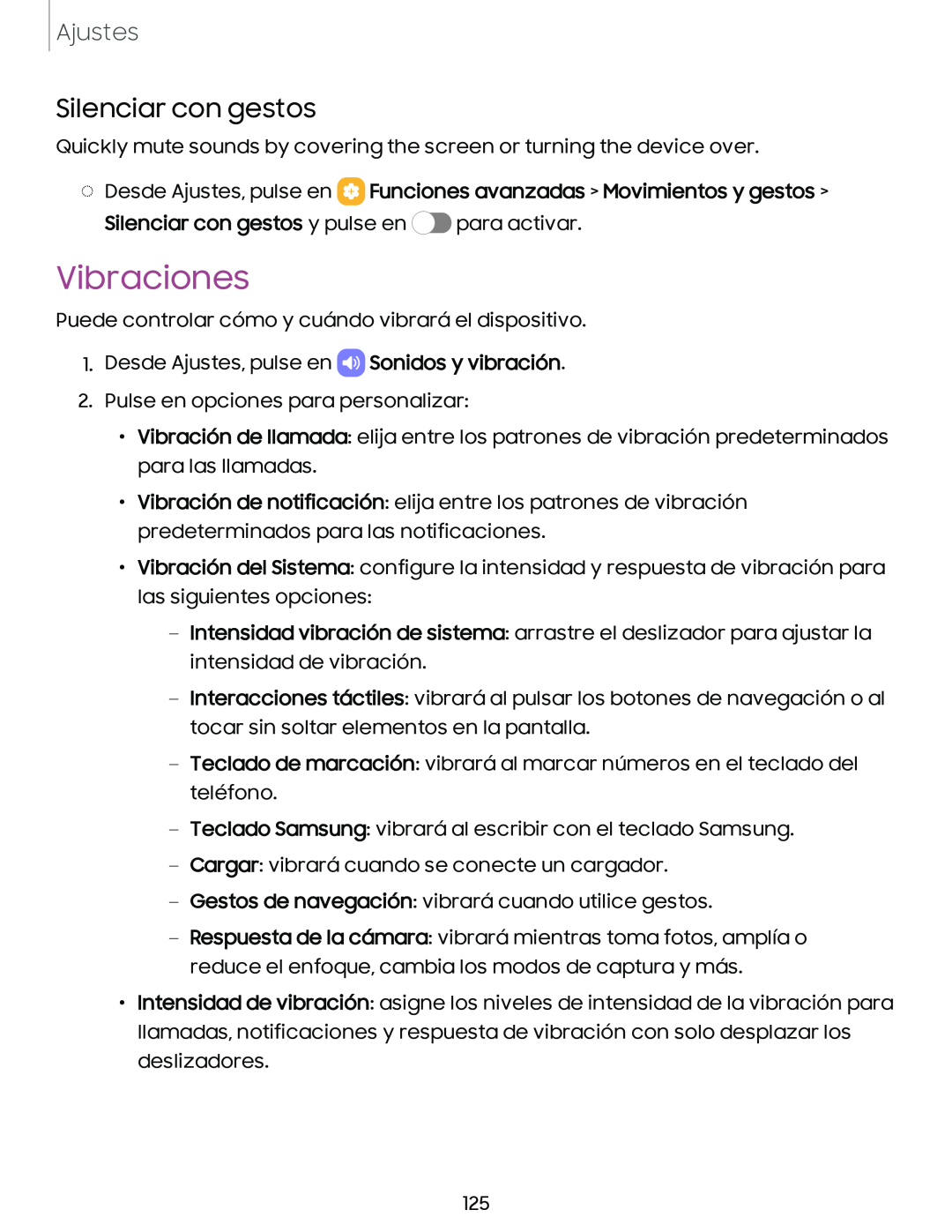 Silenciar con gestos Vibraciones