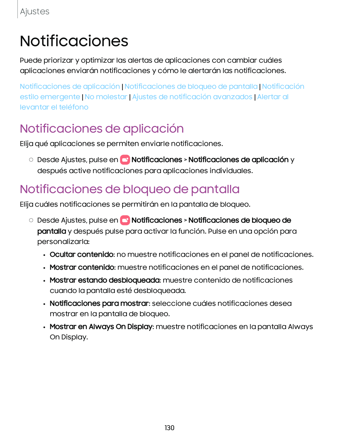 Notificaciones de aplicación Notificaciones de bloqueo de pantalla