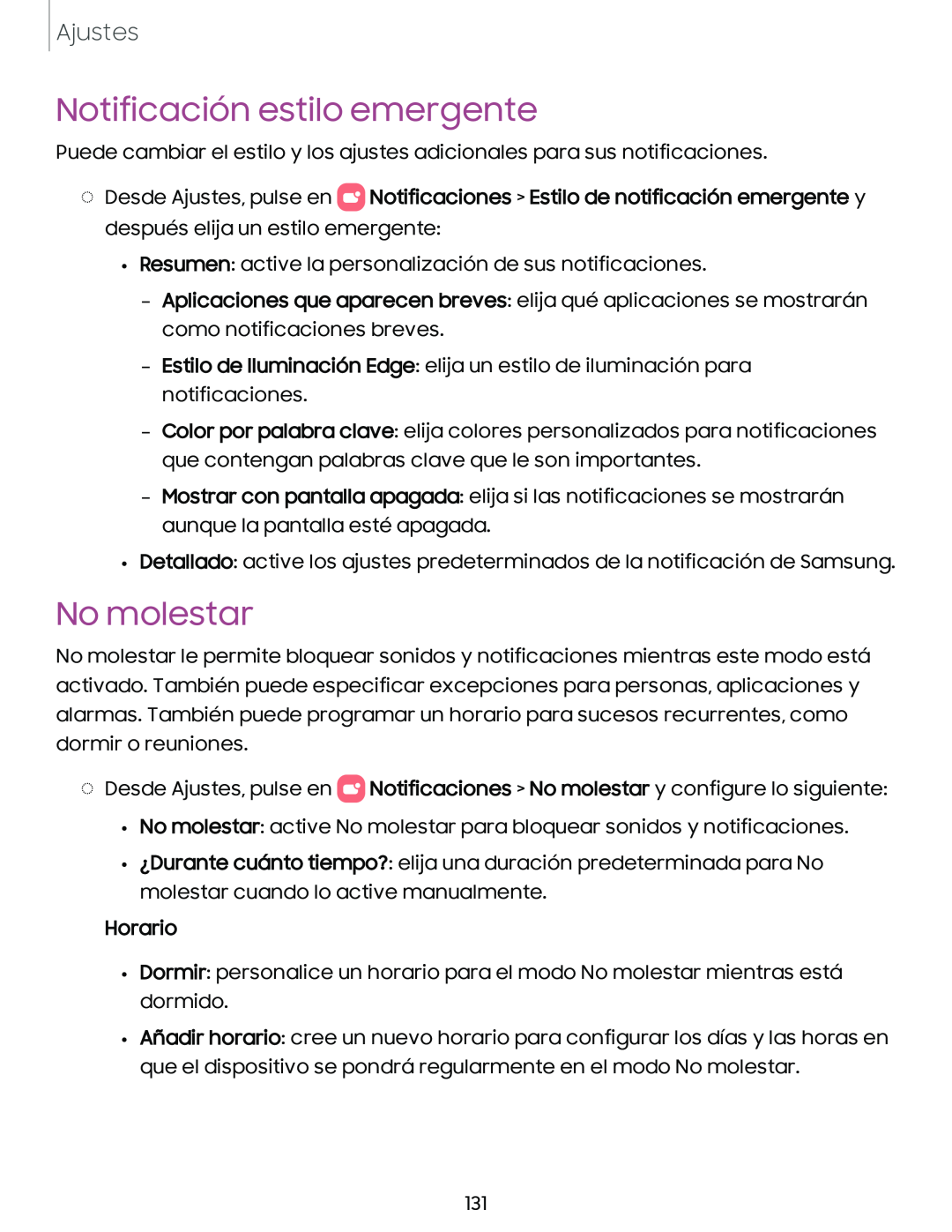 Notificación estilo emergente No molestar