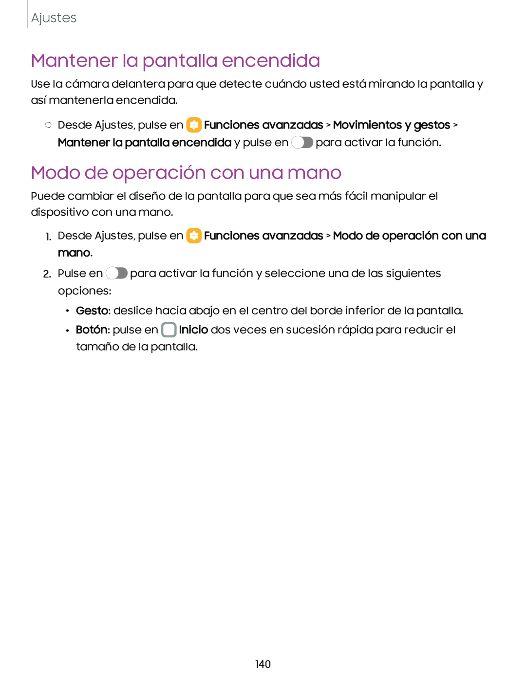 Modo de operación con una mano Galaxy A54 5G Verizon