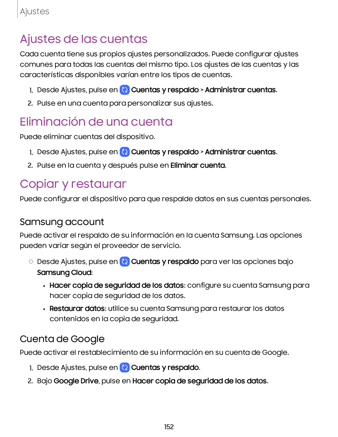 Ajustes de las cuentas Galaxy A54 5G Verizon