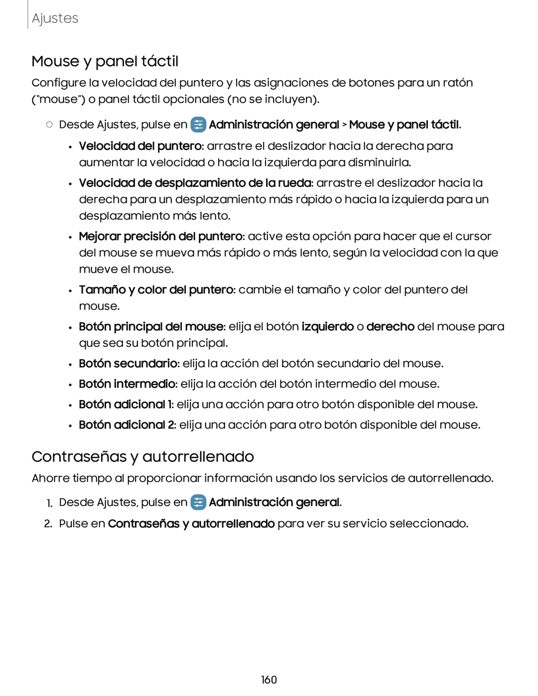 Mouse y panel táctil Contraseñas y autorrellenado