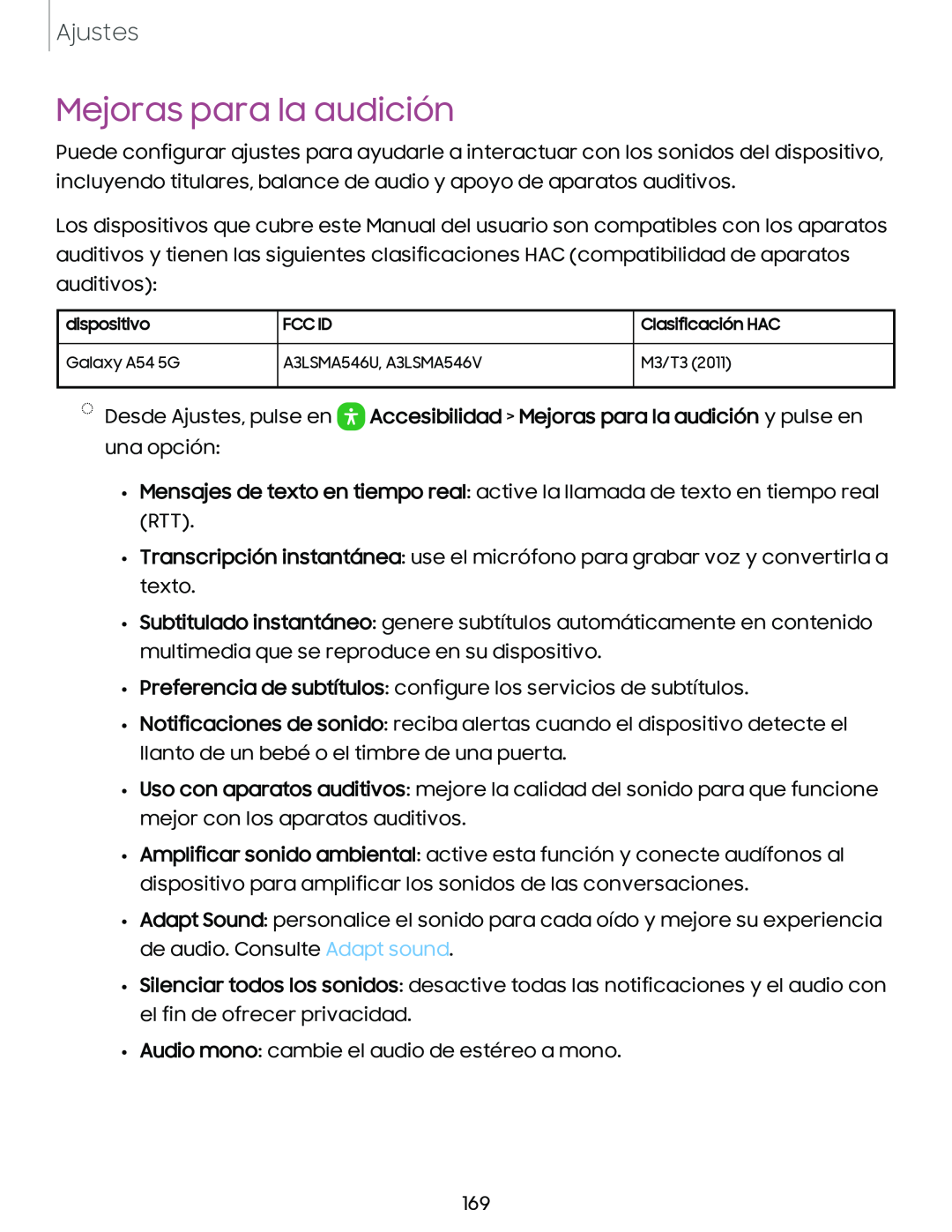 Mejoras para la audición Galaxy A54 5G Verizon