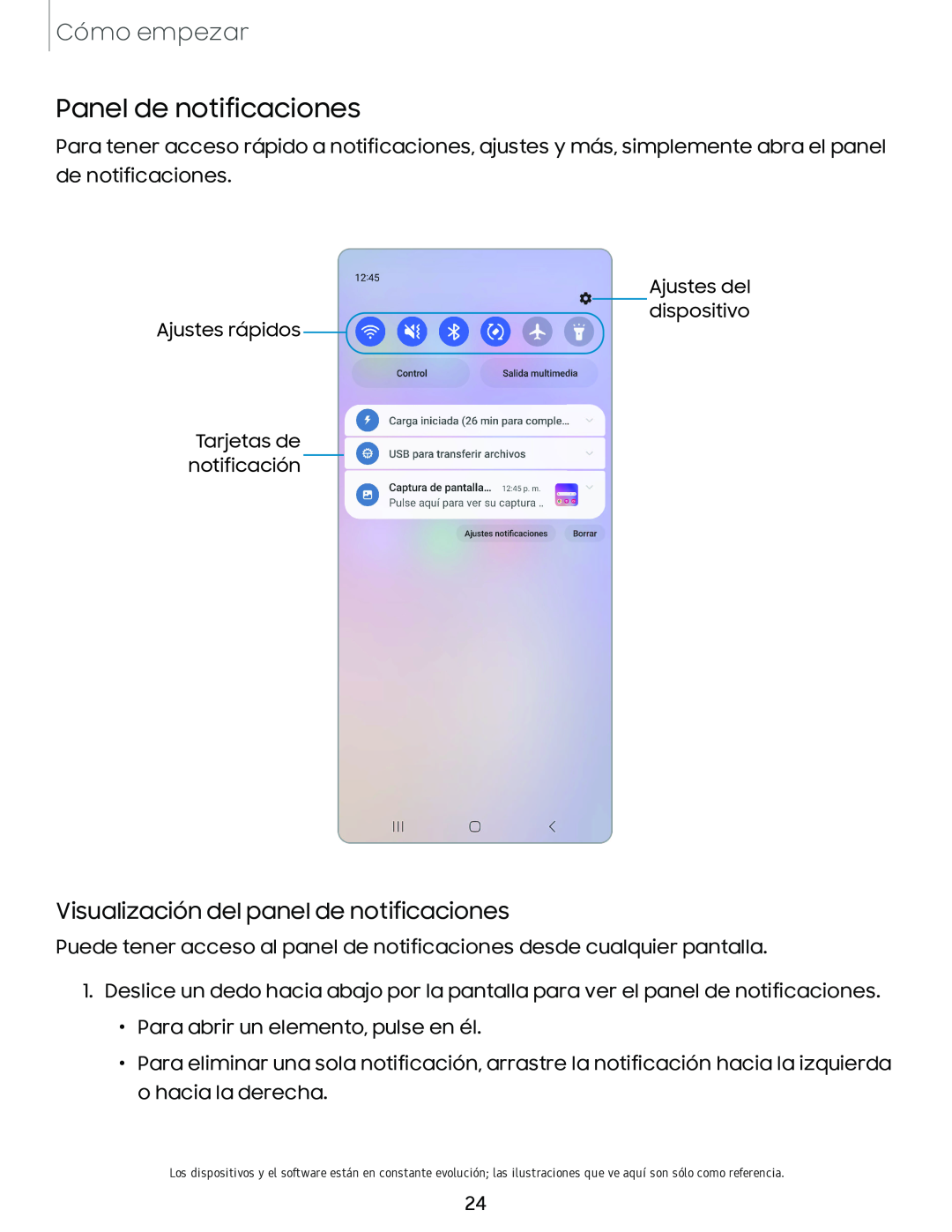 Visualización del panel de notificaciones Panel de notificaciones