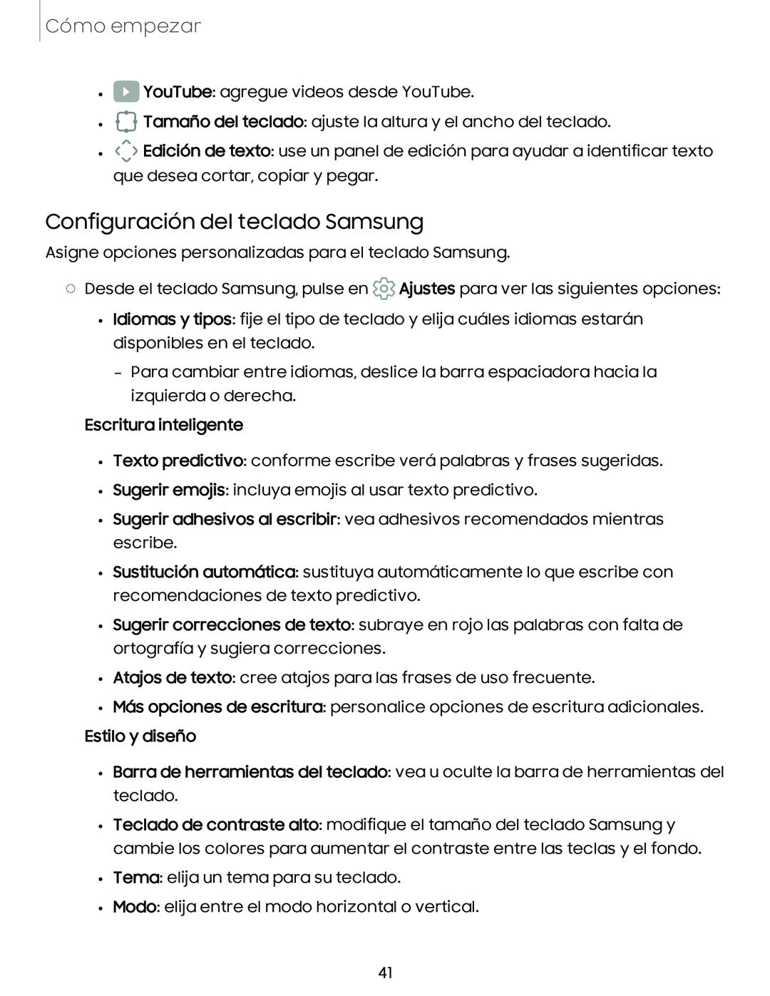 Configuración del teclado Samsung