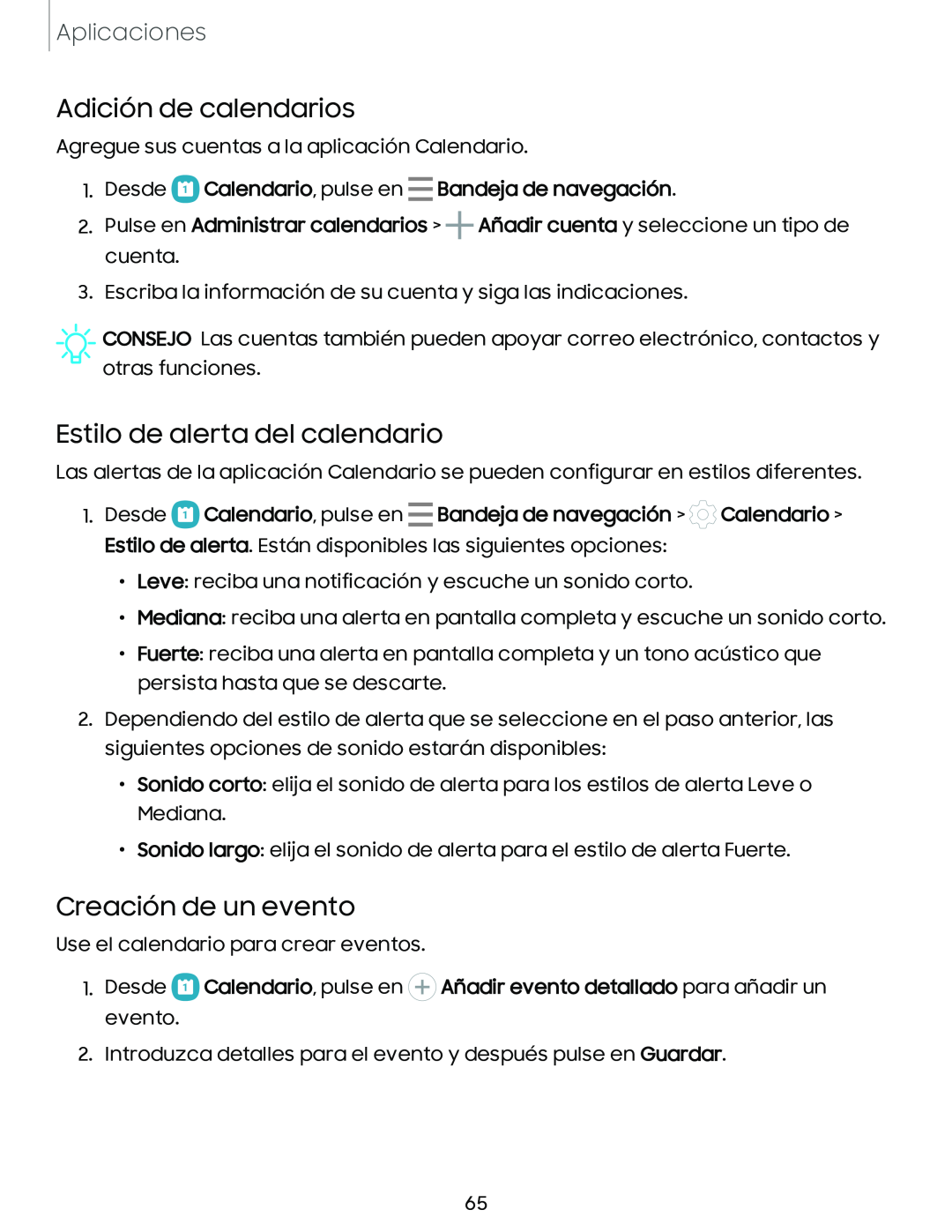 Adición de calendarios Estilo de alerta del calendario