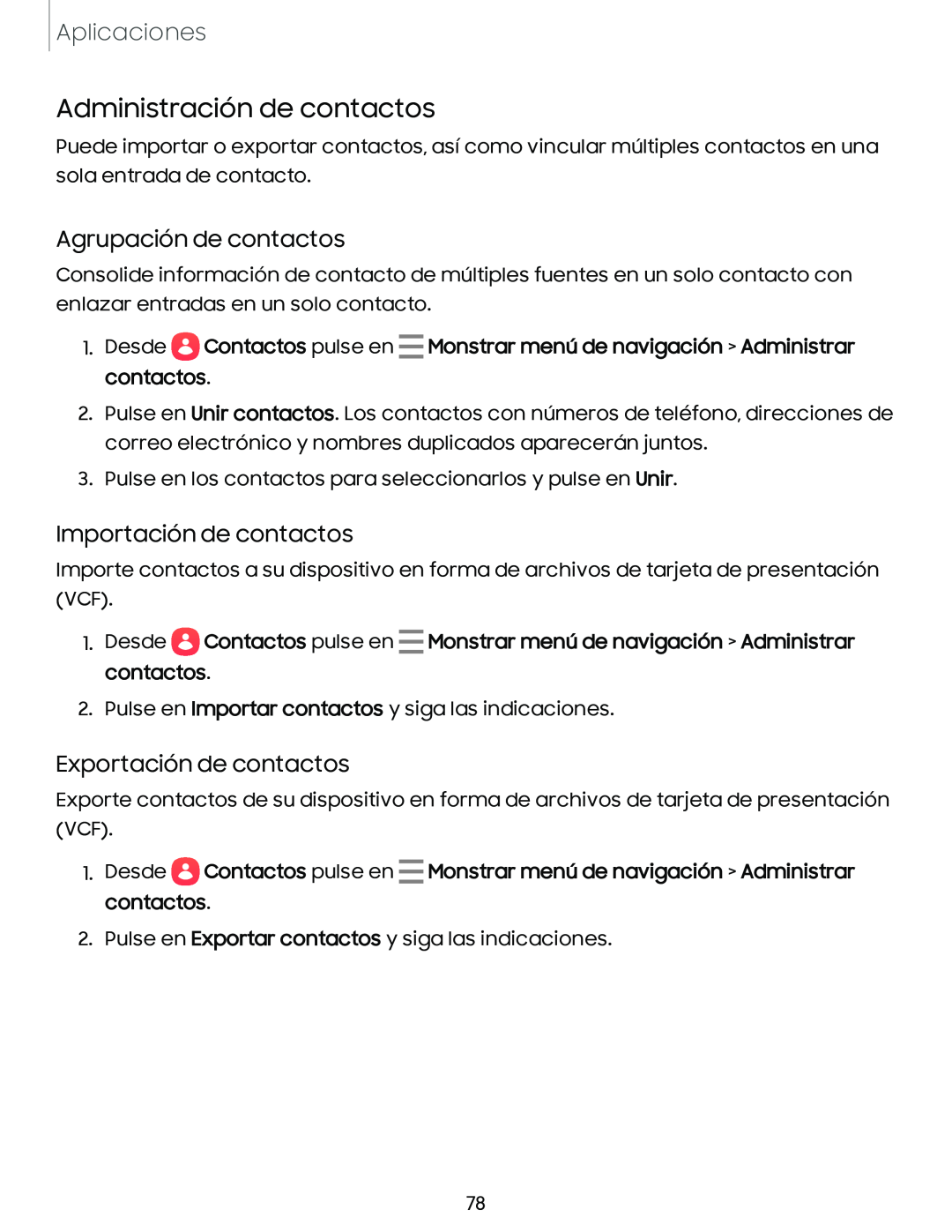 Agrupación de contactos Importación de contactos