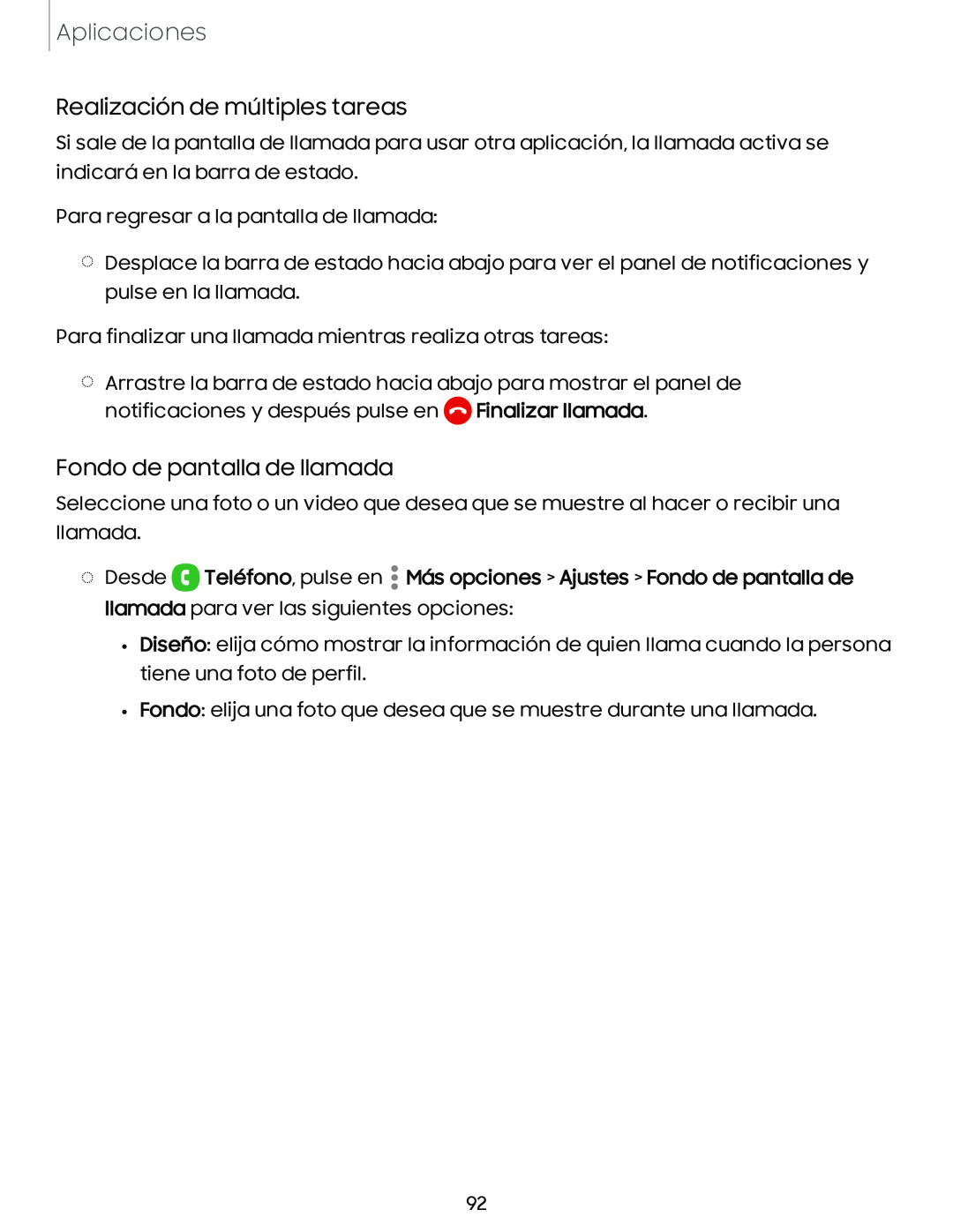 Realización de múltiples tareas Fondo de pantalla de llamada