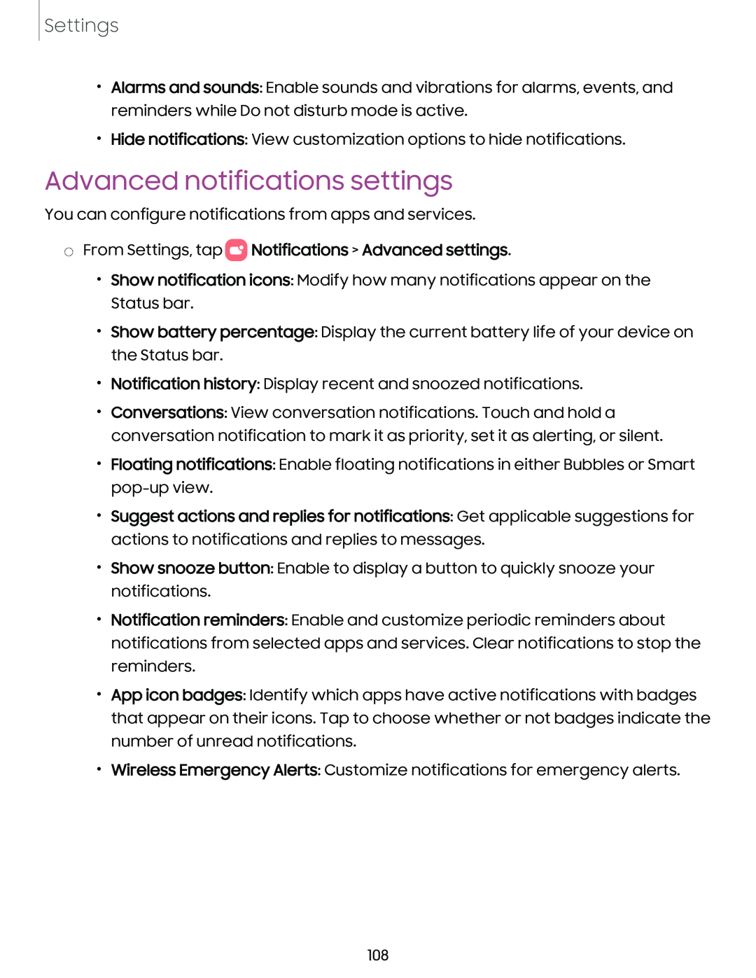 Advanced notifications settings Galaxy A03s Tracfone