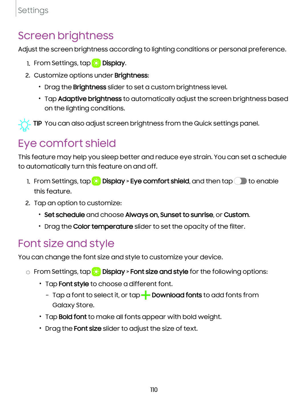 Font size and style Galaxy A03s Tracfone