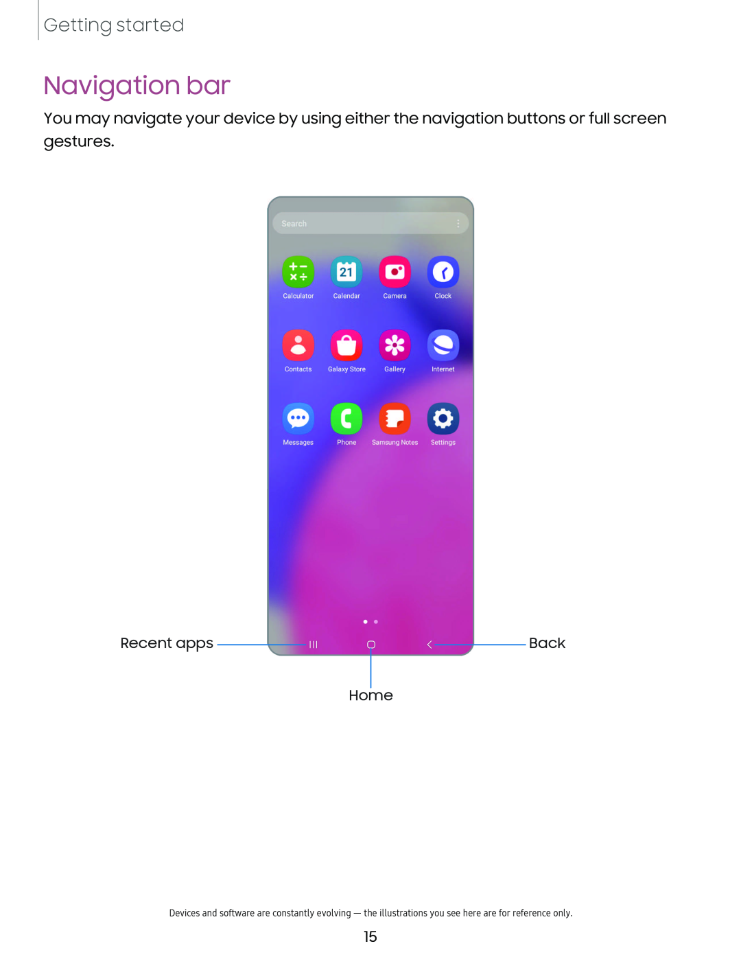 Navigation bar Galaxy A03s Tracfone