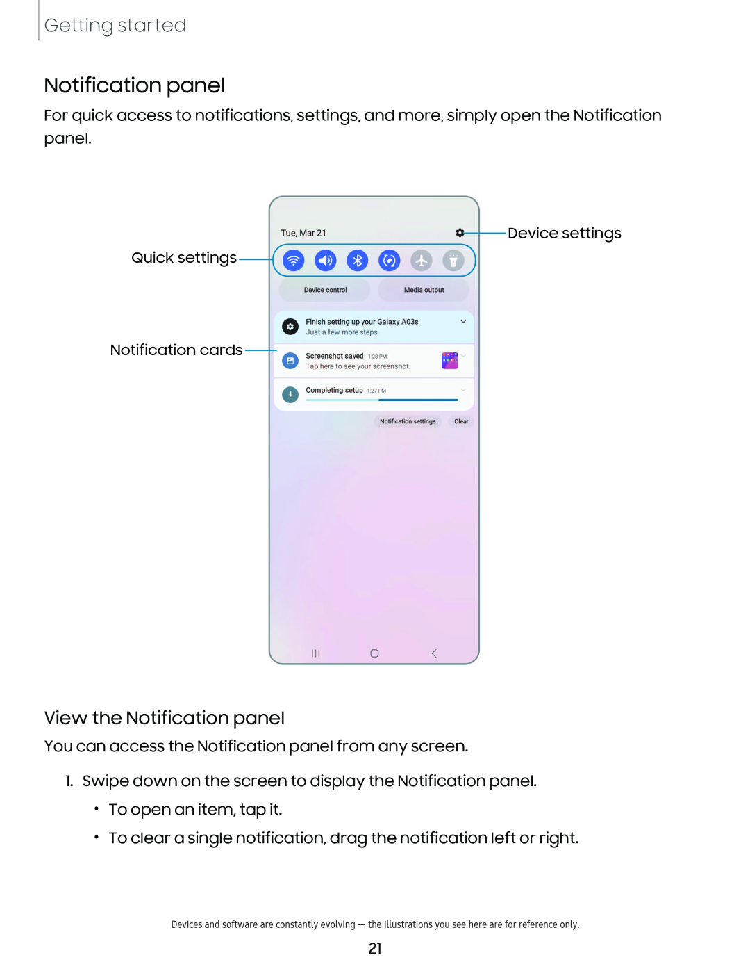 Notification panel Galaxy A03s Tracfone