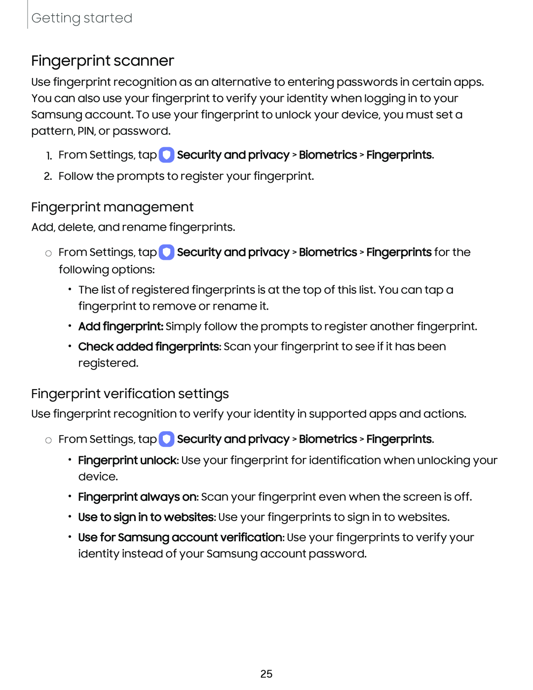 Fingerprint verification settings Galaxy A03s Tracfone