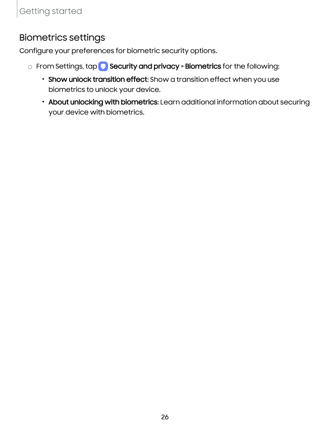 Biometrics settings Galaxy A03s Tracfone