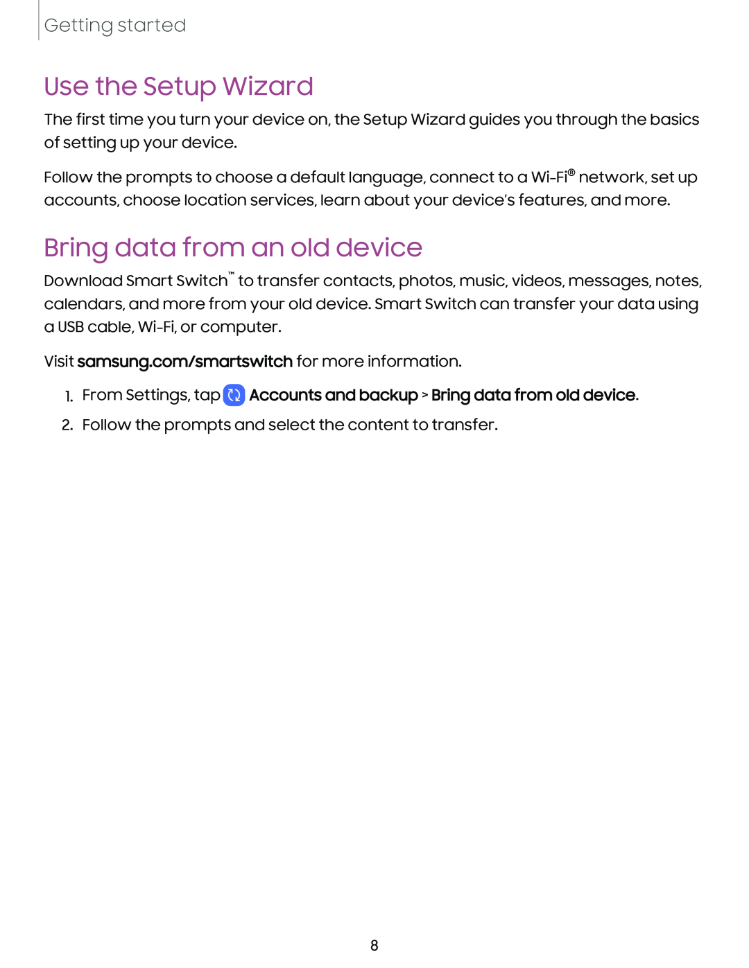 Bring data from an old device Galaxy A03s Tracfone