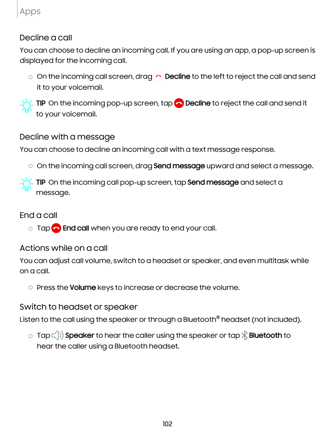 Decline a call Galaxy S23+ Verizon