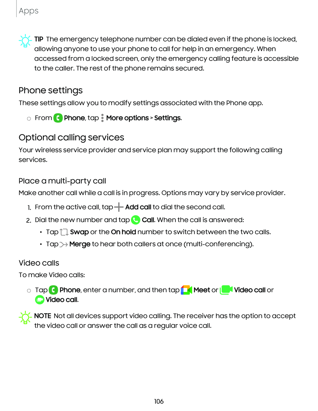 Optional calling services Galaxy S23 Verizon