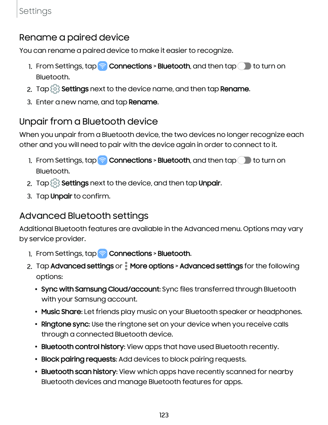 Advanced Bluetooth settings Galaxy S23+ Verizon