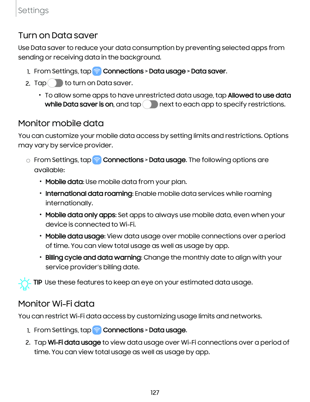 Monitor mobile data Galaxy S23+ Verizon